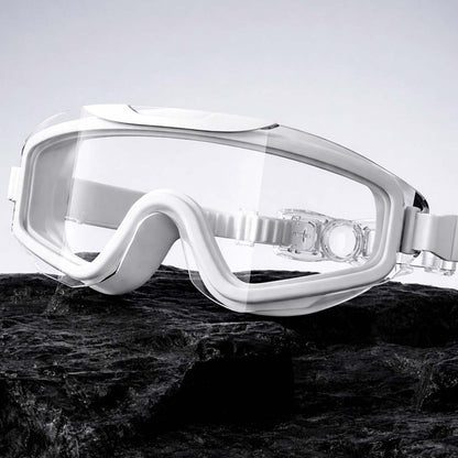 White 3 dash Glass panel styled Anti-Fog UV Protection Leakproof design Swim Goggles for 12 Years + & Adults - Little