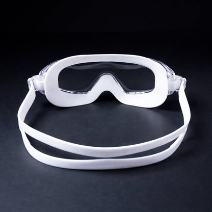White 3 dash Glass panel styled Anti-Fog UV Protection Leakproof design Swim Goggles for 12 Years + & Adults - Little