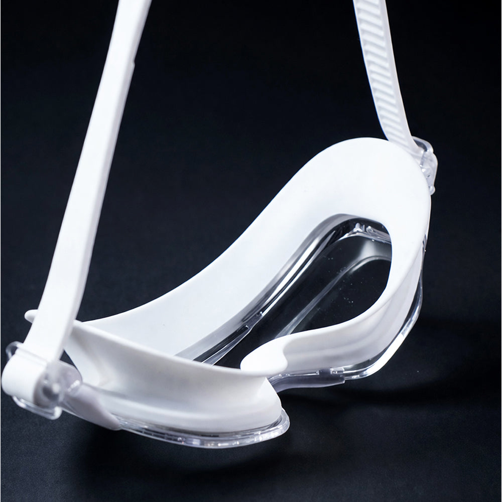 White 3 dash Glass panel styled Anti-Fog UV Protection Leakproof design Swim Goggles for 12 Years + & Adults - Little
