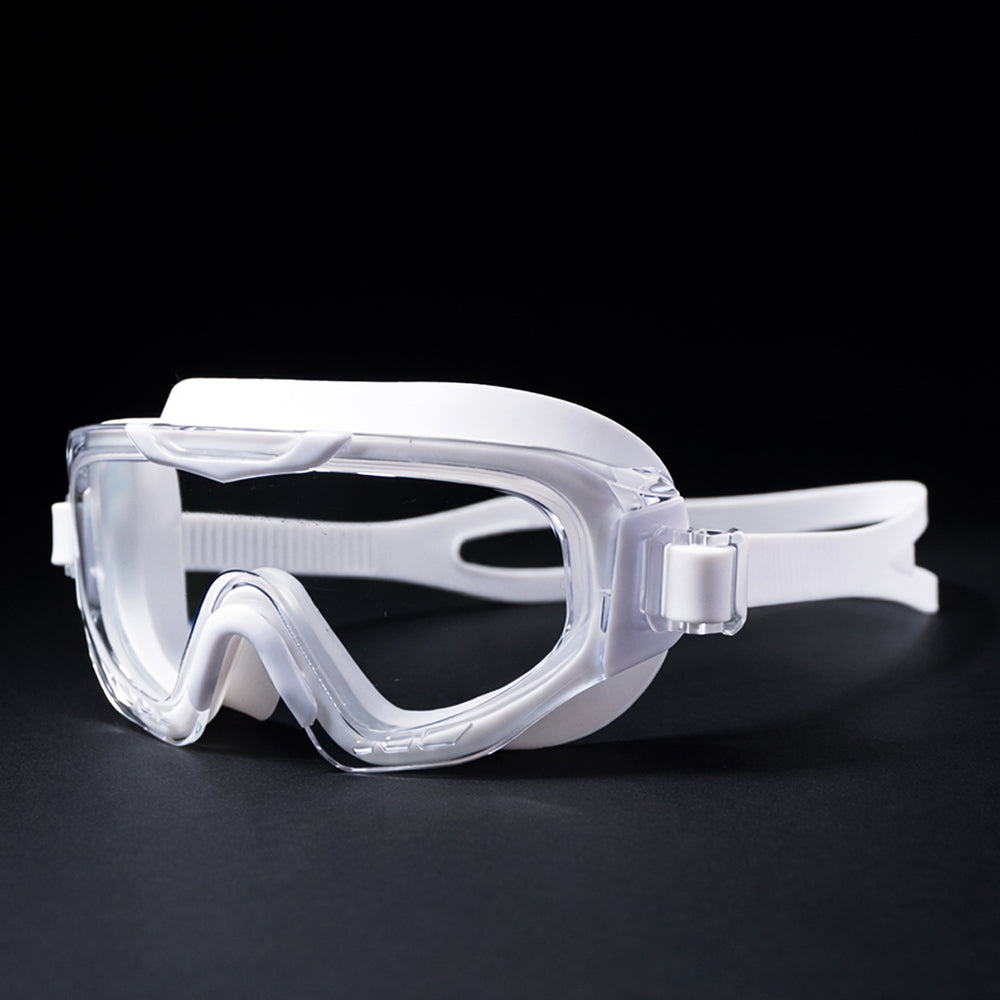 White 3 dash Glass panel styled Anti-Fog UV Protection Leakproof design Swim Goggles for 12 Years + & Adults - Little