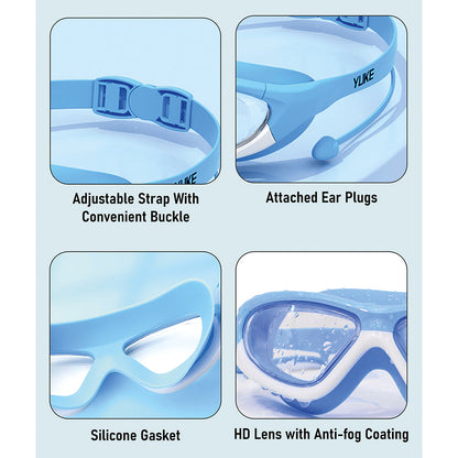 Blue Bordered White Anti-Fog UV Protection Leakproof Design Swim Goggles for Kids, 5Years - 10Years - Little Surprise Box
