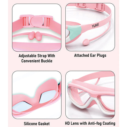 Pink Mint white border, Anti-Fog UV Protection Leakproof Design Swim Goggles for Kids, 5Years - 10Years - Little Surprise Box