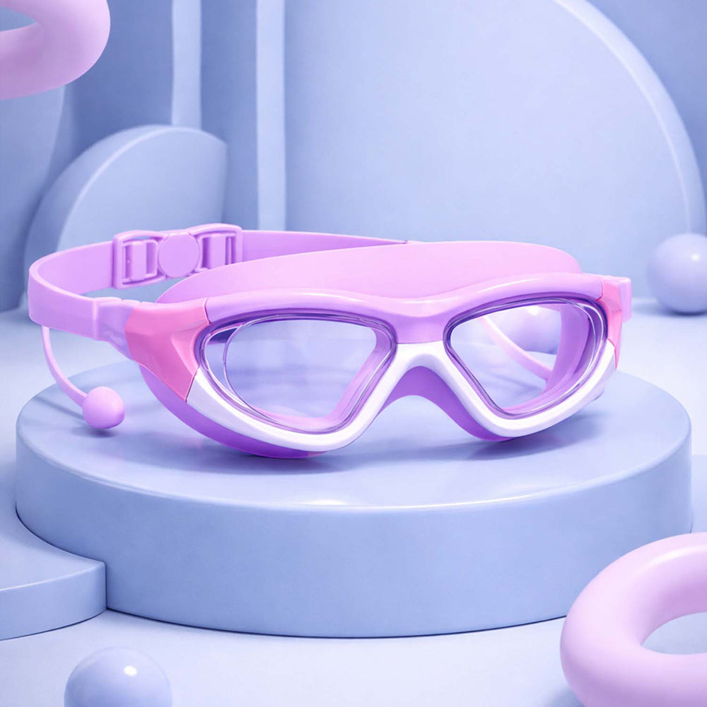 White Bordered Purple Anti-Fog UV Protection Leakproof Design Swim Goggles for Kids, 5Years - 10Years - Little Surprise Box