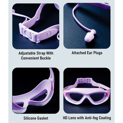 White Bordered Purple Anti-Fog UV Protection Leakproof Design Swim Goggles for Kids, 5Years - 10Years - Little Surprise Box