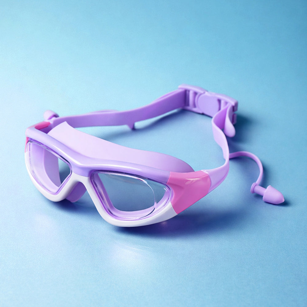 White Bordered Purple Anti-Fog UV Protection Leakproof Design Swim Goggles for Kids, 5Years - 10Years - Little Surprise Box
