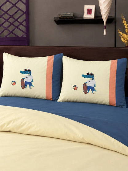 4 Pcs Skateboard Croc Theme Embroidered King Size Bedding Set