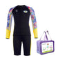 Dive 2-Piece set Black & Yellow Stamps Front-Zip Jacket Printed with Knee Length Shorts, 2.5mm Neoprene Kids Swimsuit with