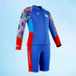 Dive 2-Piece set, Cobalt & Red Stamps Front-Zip Jacket with Knee Length Shorts, 2.5mm Neoprene Kids Swimsuit with Free