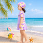 2 Pcs Top & Skort Set Purple Tie-Dye Side Panel UPF 50+ Swimwear with Matching Swim Cap for Girls With Free Wash Bag -
