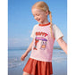 2 Pcs Top & Skort Set Red & Pink "Happy Surf Club" Cartoon Print UPF 50+ Swimwear with Matching Swim Cap for Girls With