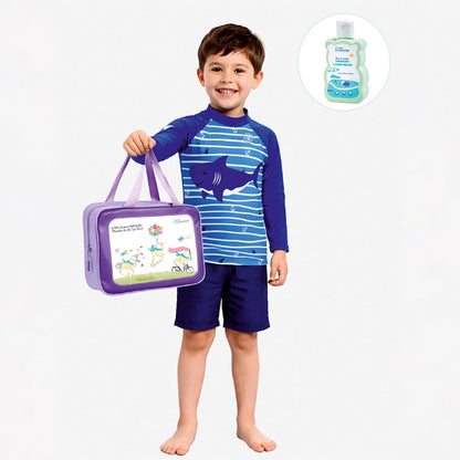 2 Pcs Anchor Fish, T-shirt & Shorts Set, Toddlers & Kids Swimwear with Free Wash Bag & Free Swim Detergent - Little