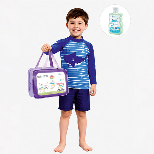 2 Pcs Anchor Fish, T-shirt & Shorts Set, Toddlers & Kids Swimwear with Free Wash Bag & Free Swim Detergent - Little