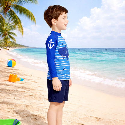 2 Pcs Anchor Fish, T-shirt & Shorts Set, Toddlers & Kids Swimwear with Free Wash Bag & Free Swim Detergent - Little