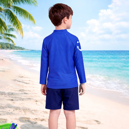 2 Pcs Anchor Fish, T-shirt & Shorts Set, Toddlers & Kids Swimwear with Free Wash Bag & Free Swim Detergent - Little