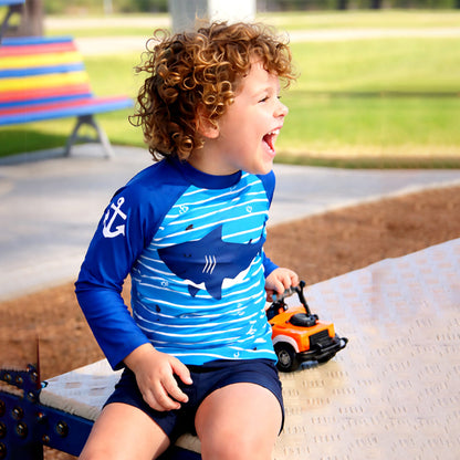 2 Pcs Anchor Fish, T-shirt & Shorts Set, Toddlers & Kids Swimwear with Free Wash Bag & Free Swim Detergent - Little