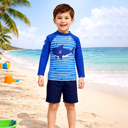 2 Pcs Anchor Fish, T-shirt & Shorts Set, Toddlers & Kids Swimwear with Free Wash Bag & Free Swim Detergent - Little