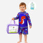 2 Pcs Blue Red Dino, T-shirt & Shorts Set, Toddlers & Kids Swimwear with Free Wash Bag & Free Swim Detergent - Little