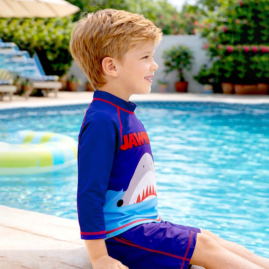 Jawws Shark, 2pcs Tshirt and shorts set, Toddlers & Kids Swimwear with Free Wash Bag & Free Swim Detergent - Little