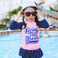 2 Pcs Live Dream, Pink & Blue Stripes Top & Skort Set, Toddlers & Kids Swimwear with Free Wash Bag & Free Swim Detergent -