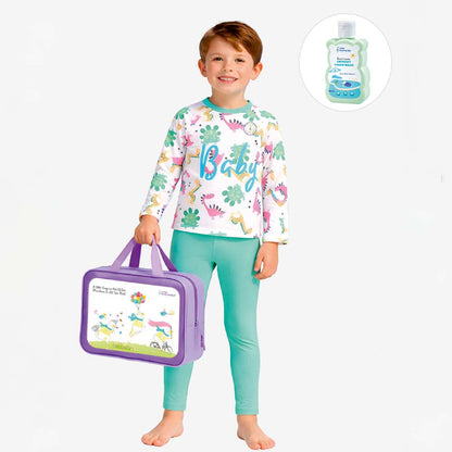 2 Pcs Mint Green Dino Top & Leggings Set, Kids Swimwear with Free Wash Bag & Free Swim Detergent - Little Surprise Box