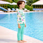 2 Pcs Mint Green Dino Top & Leggings Set, Kids Swimwear with Free Wash Bag & Free Swim Detergent - Little Surprise Box