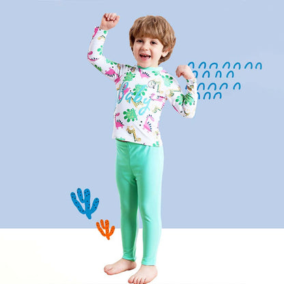 2 Pcs Mint Green Dino Top & Leggings Set, Kids Swimwear with Free Wash Bag & Free Swim Detergent - Little Surprise Box