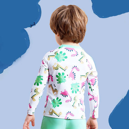 2 Pcs Mint Green Dino Top & Leggings Set, Kids Swimwear with Free Wash Bag & Free Swim Detergent - Little Surprise Box