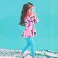 2 Pcs Pink Leaves Top & Leggings Set, Kids Swimwear with matching Swim Cap, plus Free Wash Bag & Free Swim Detergent -