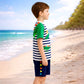 2 Pcs 3D Crocodile T-shirt & Shorts Set, Kids Swimwear with matching Swim Cap, plus Free Wash Bag & Free Swim Detergent -