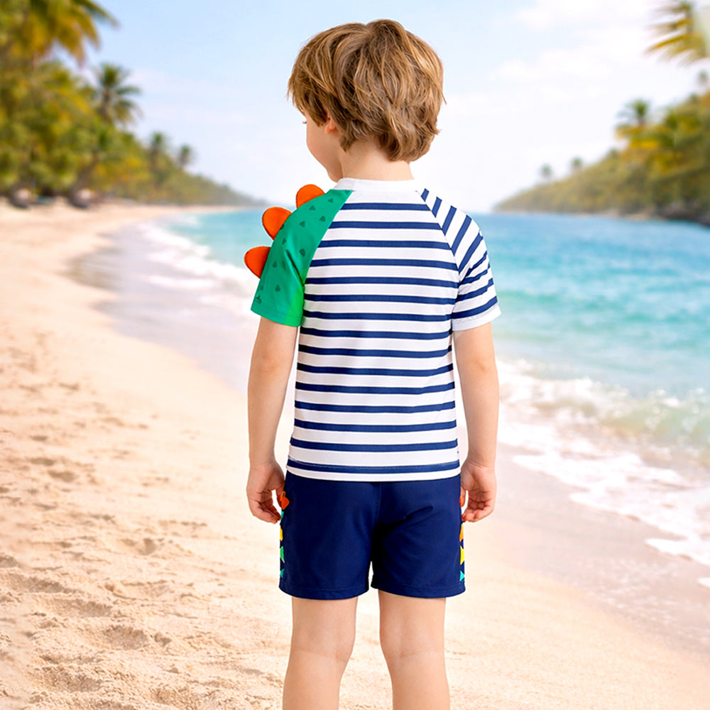 2 Pcs 3D Crocodile T-shirt & Shorts Set, Kids Swimwear with matching Swim Cap, plus Free Wash Bag & Free Swim Detergent -