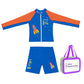 2 pcs Shirt & Shorts set LSB Blue & Orange Space Swimwear Knee length for Kids with UPF 30+ with matching Swim Cap&Free
