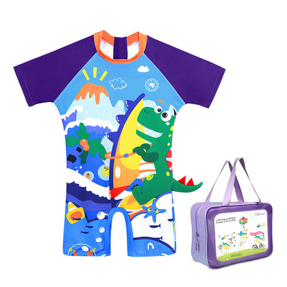 3d Tail Blue Surfing Dino Kids Swimwear with matching Swim Cap & Free Washbag - Little Surprise Box