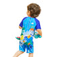 3d Tail Blue Surfing Dino Kids Swimwear with matching Swim Cap & Free Washbag - Little Surprise Box