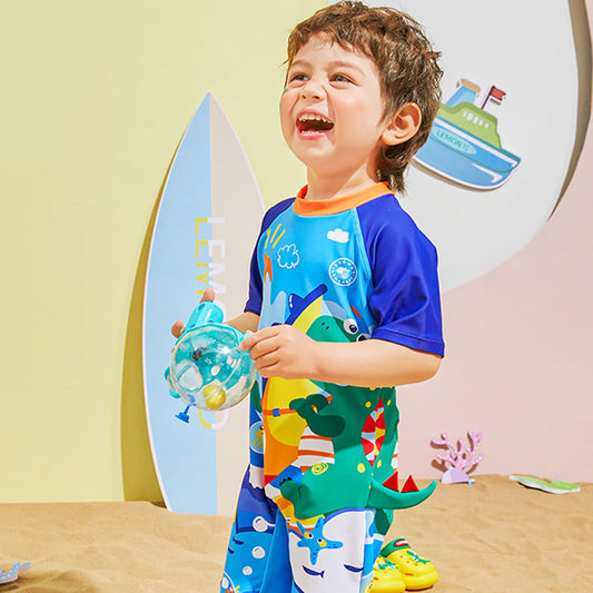 3d Tail Blue Surfing Dino Kids Swimwear with matching Swim Cap & Free Washbag - Little Surprise Box