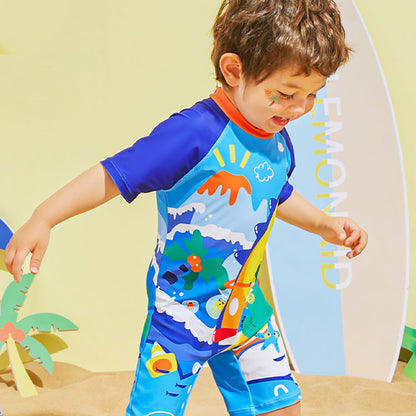 3d Tail Blue Surfing Dino Kids Swimwear with matching Swim Cap & Free Washbag - Little Surprise Box