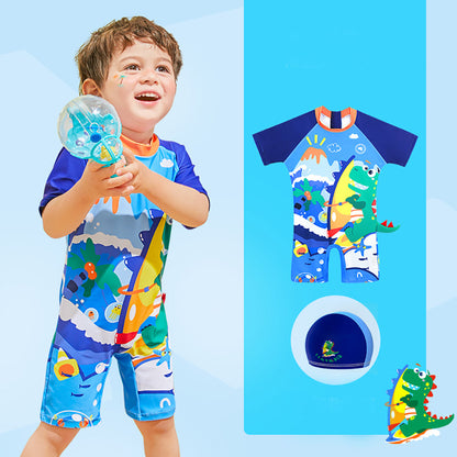 3d Tail Blue Surfing Dino Kids Swimwear with matching Swim Cap & Free Washbag - Little Surprise Box
