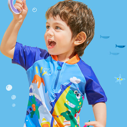 3d Tail Blue Surfing Dino Kids Swimwear with matching Swim Cap & Free Washbag - Little Surprise Box