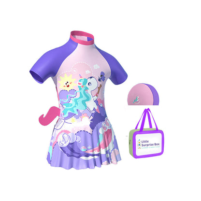 3d Tail Purple Mermaid Unicorn Frock style Kids Swimwear UPF 50+ with matching Swim Cap & Free Washbag - Little Surprise Box