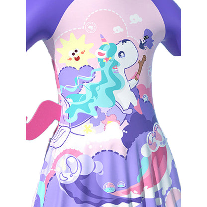 3d Tail Purple Mermaid Unicorn Frock style Kids Swimwear UPF 50+ with matching Swim Cap & Free Washbag - Little Surprise Box