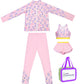 3pcs Pink Flower Power Matching Top,leggings & Jacket style Swimwear set for Pre Teens & Teens with Free Washbag - Little