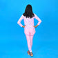 3pcs Pink Flower Power Matching Top,leggings & Jacket style Swimwear set for Pre Teens & Teens with Free Washbag - Little