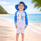 Blue Daddy Dino, Toddlers & Kids Swimwear with matching Hat, Free Wash Bag & Free Swim Detergent - Little Surprise Box