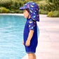 Blue Red Dino, Toddlers & Kids Swimwear with long Cap Free Wash Bag & Free Swim Detergent - Little Surprise Box