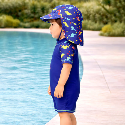 Blue Red Dino, Toddlers & Kids Swimwear with long Cap Free Wash Bag & Free Swim Detergent - Little Surprise Box