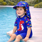 Blue Red Dino, Toddlers & Kids Swimwear with long Cap Free Wash Bag & Free Swim Detergent - Little Surprise Box