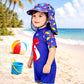 Blue Red Dino, Toddlers & Kids Swimwear with long Cap Free Wash Bag & Free Swim Detergent - Little Surprise Box