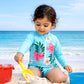 Blue Tropical Bloom, Toddlers & Kids Swimwear with matching Swim Cap, plus Free Wash Bag & Free Swim Detergent - Little