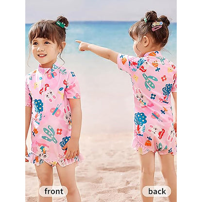 Pink Bunny Kids Swimwear UPF 50+ with matching Swim Cap & Free Washbag - Little Surprise Box