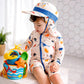 White Dotted Dino World, Toddlers & Kids Swimwear with long Cap Free Wash Bag & Free Swim Detergent - Little Surprise Box