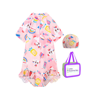 Pink Fruits and Rainbow Kids Swimwear UPF 50+ with matching Swim Cap & Free Washbag - Little Surprise Box